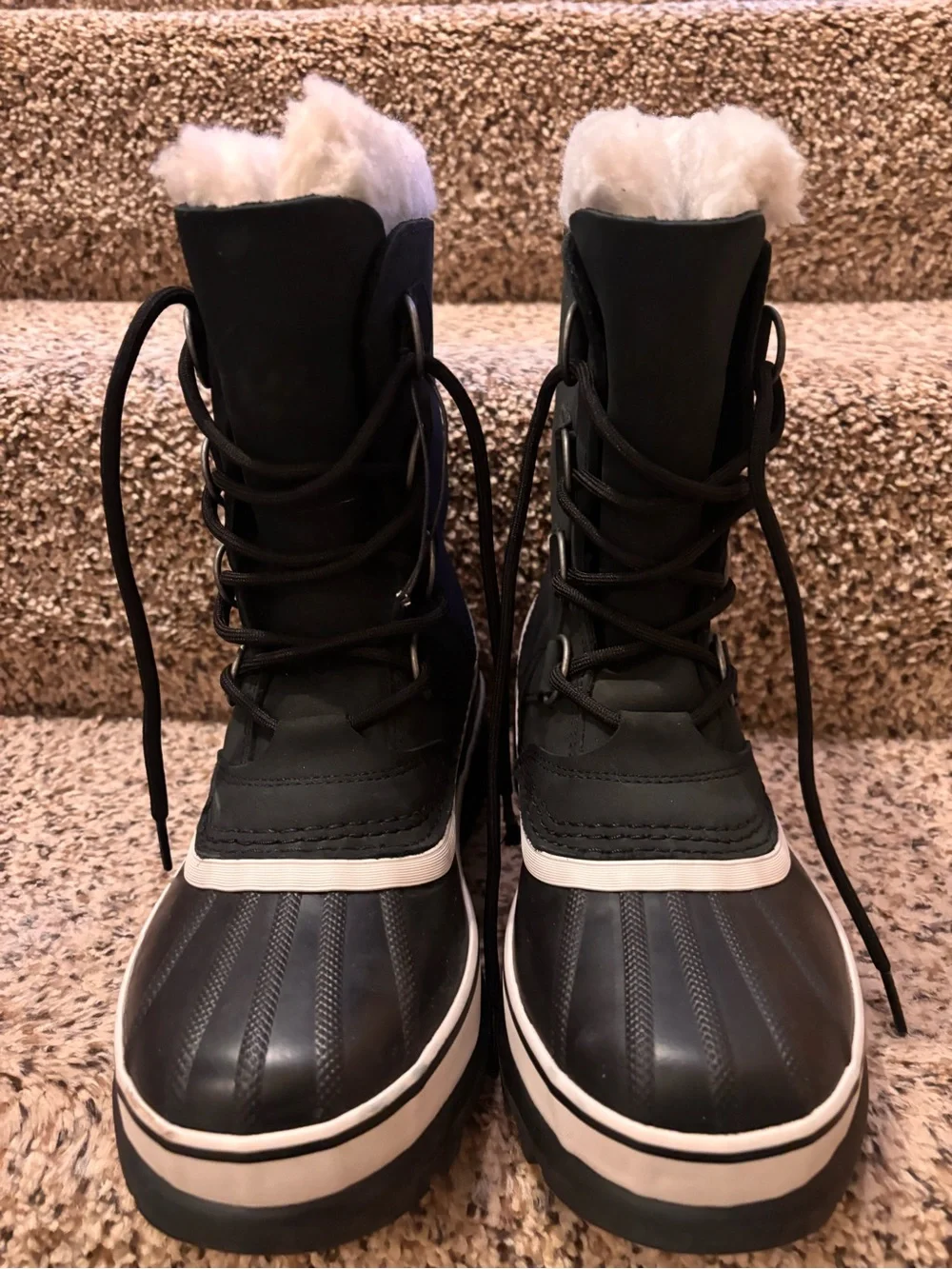 Sorel Black and White Lace-Up Winter Snow Boots
